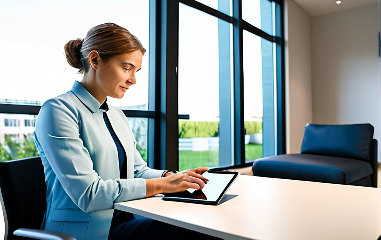 A modern individual, mid-30s, fully clothed in professional, modest attire, is engaged with a smartwatch on their wrist and a tablet displaying a health application. They are sitting comfortably in a brightly lit, contemporary home office, with natural light streaming in from a large window. The atmosphere is calm and focused, emphasizing proactive health management through technology. The individual has perfect anatomy, correct proportions, well-formed hands, proper finger count, and a natural pose. This image represents safe for work, appropriate content, fully clothed, and a family-friendly perspective on digital health.