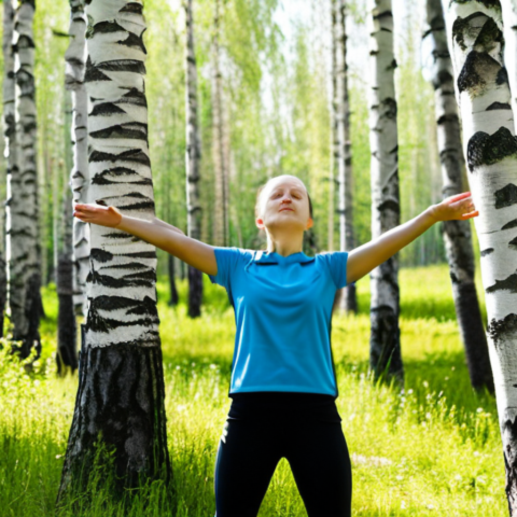 Respiratory Exercise in Nature**

"A woman in sportswear practicing deep breathing exercises in a birch forest near Moscow, fully clothed, modest clothing, appropriate attire, safe for work, perfect anatomy, correct proportions, natural pose, professional photography, sunlight filtering through trees, high quality, serene atmosphere, focusing on healthy lifestyle and well-being, family-friendly."

**