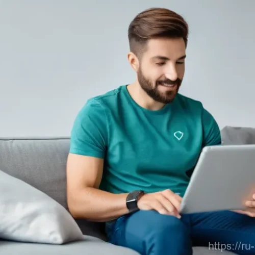 보건학 사례 연구 - A bright, clean, and modern living room or home office. A young adult, male, in his early 30s, with ...