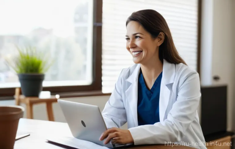 보건학 사례 연구 - A bright, clean, and modern living room or home office. A young adult, male, in his early 30s, with ...