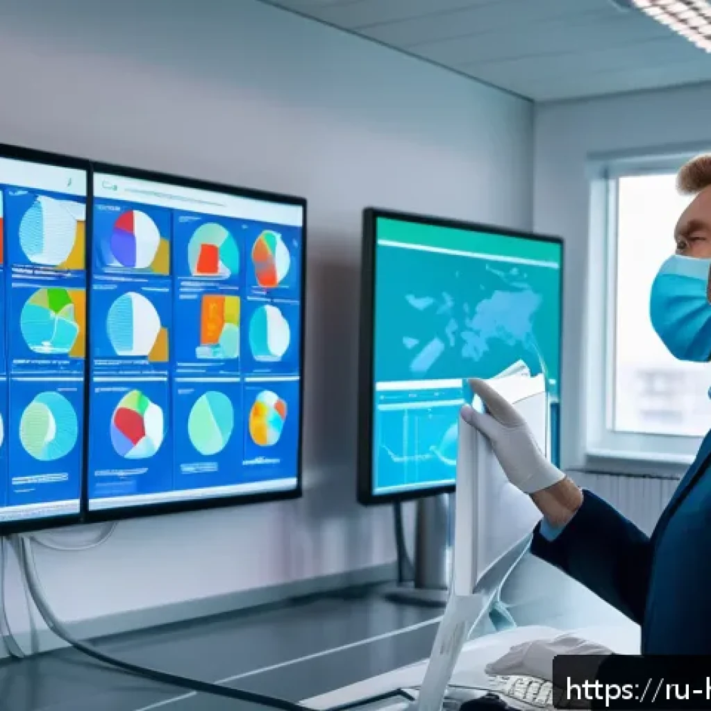 보건학 과목 세부 설명 - A modern public health professional team in a Russian urban setting, analyzing epidemiological data ...