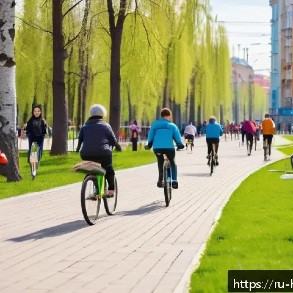 보건학과 질병 예방 전략 - A lively urban park scene in a Russian city during spring, featuring diverse people of all ages enga...