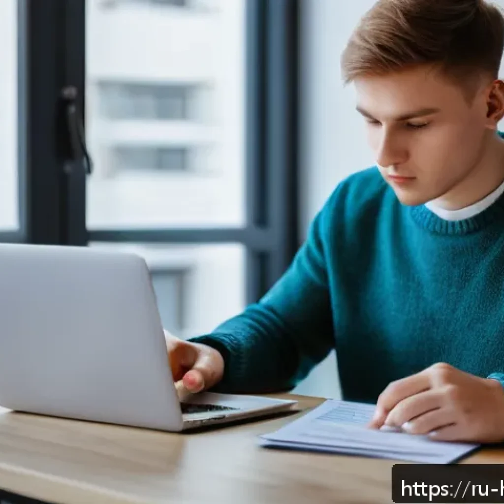 보건학과 의료 보험 - A young Russian student sitting at a desk in a modern apartment, studying medical insurance document...