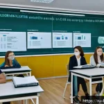 보건학 석사 과정 - A modern university classroom scene in Russia focused on public health master's students attending a...