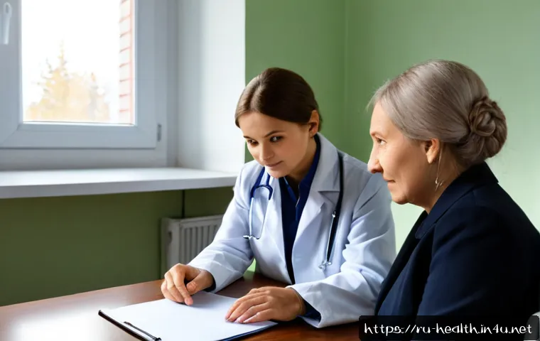 Home 17 보건학과 환자 권리 - Photorealistic public health clinic consultation in Russia, an empathetic female doctor in a white c...